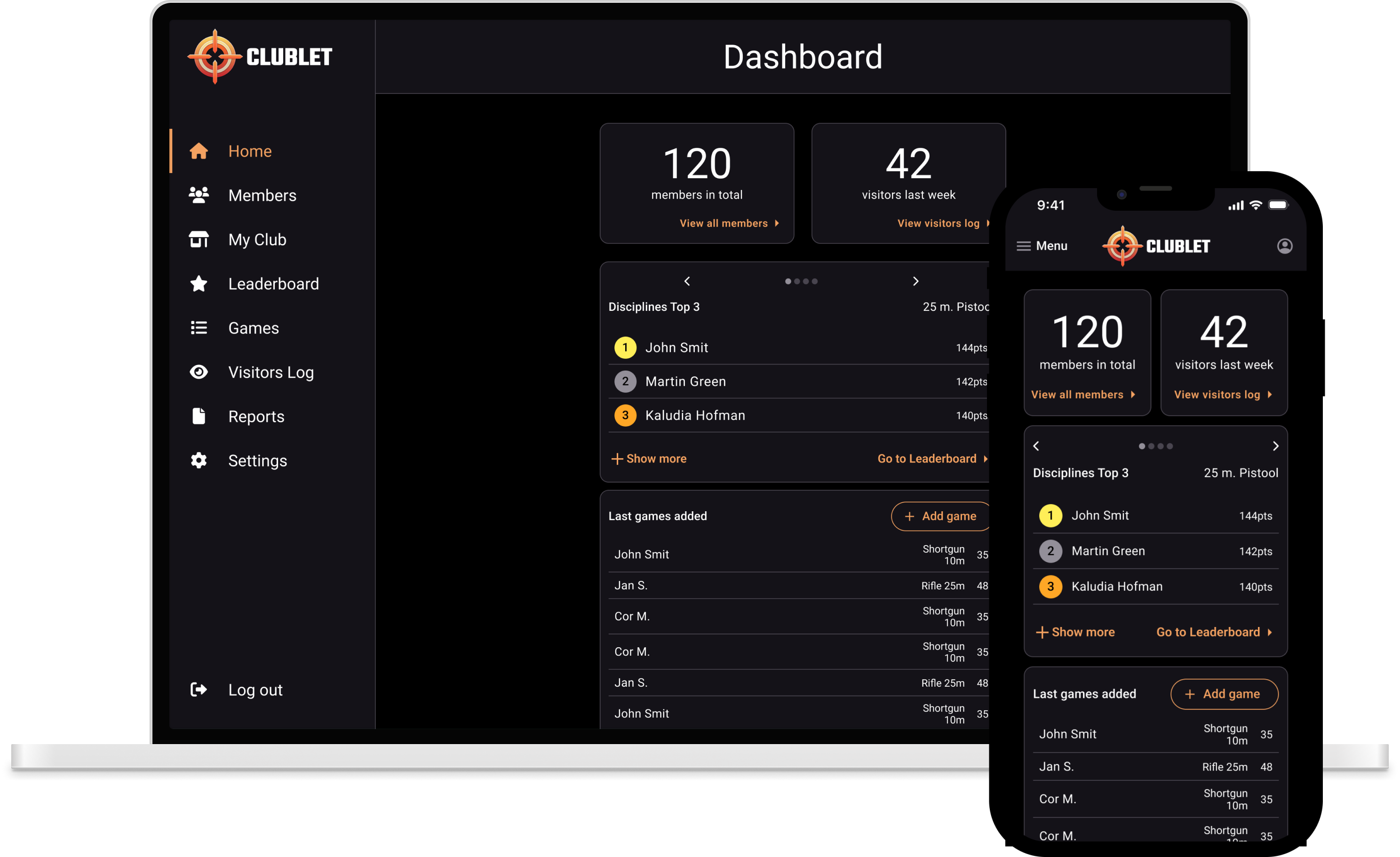 Clublet app for shooting sports clubs, designed and built by Wisefrog