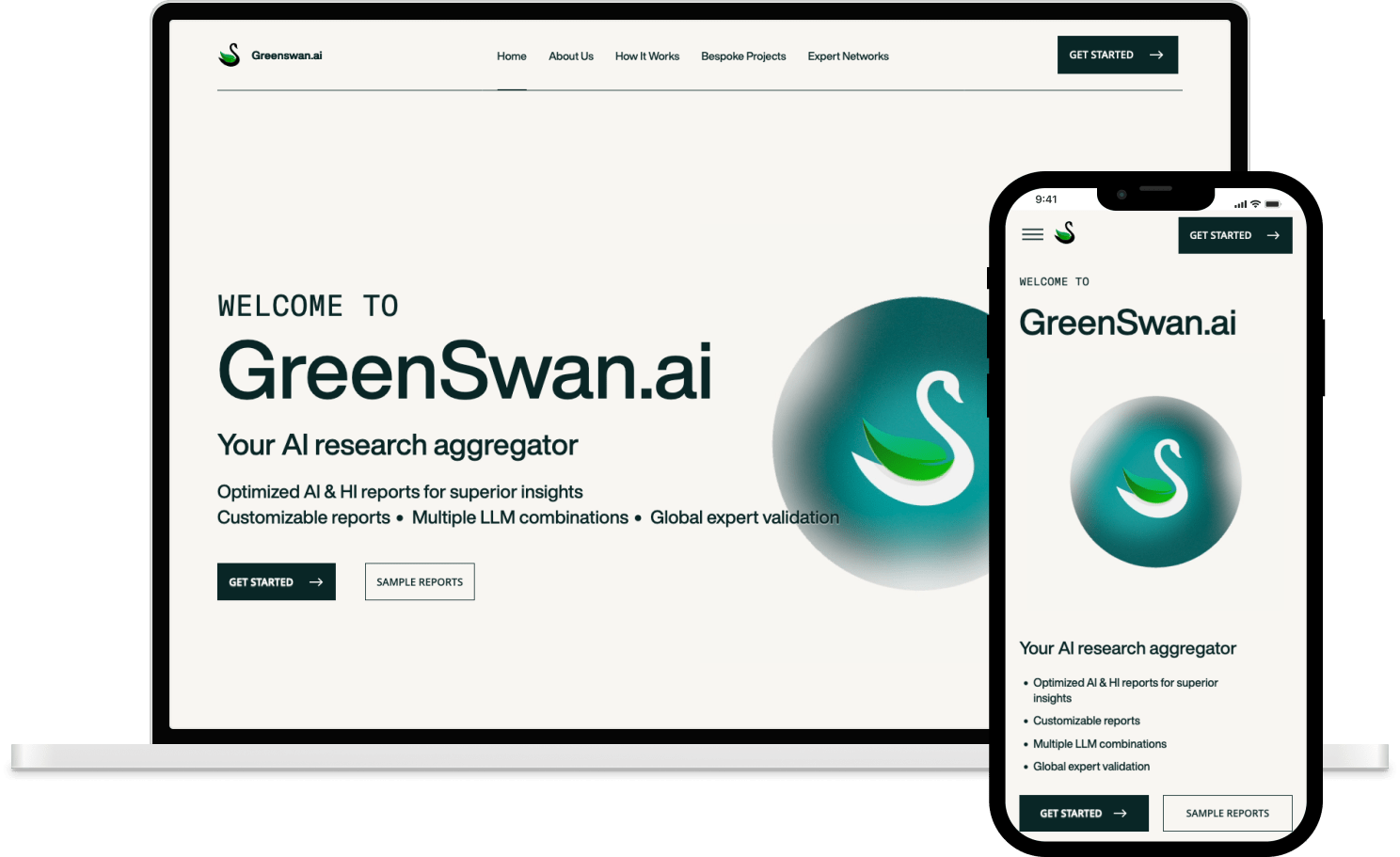 Green Swan AI website and web app, designed by Wisefrog